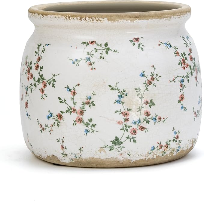 Flower Pot,Vintage Ceramic Pot for Planter with Drainage Holes, 6.29 inch Ice Crack Glazed Indoor Planters Pot for Indoor,Tucan Home Decor,Gardening Gifts,Green (French)
