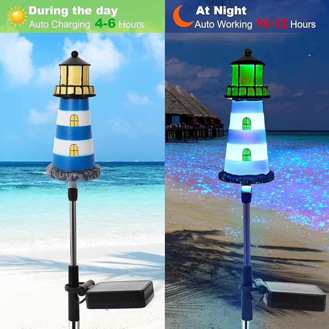 Lighthouse Outdoor Solar Lights, 2 Packs Outdoor Waterproof, Solar Trail Lights Decor Your Garden Lighthouse, Flower beds, Patio Lights walkways Garden Decor for Outside