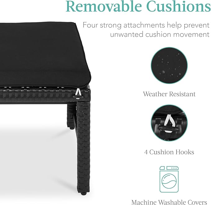 Best Choice Products Set of 2 Wicker Ottomans, Multipurpose Outdoor Furniture for Patio, Backyard, Additional Seating, Footrest, Side Table w/Removable Cushions, Steel Frame - Black/Black