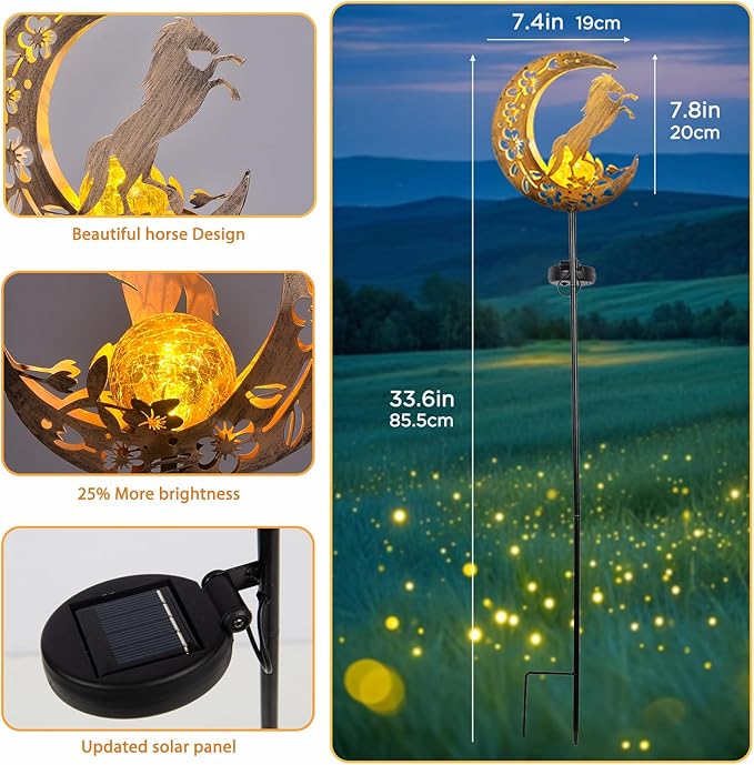 JOBOSI Solar Moon Horse Decorative Light Gift, Portable Decorative Ground Stake Light, Gifts for Women Grandmothers, Garden Lawn Decor Christmas & New Year Gift