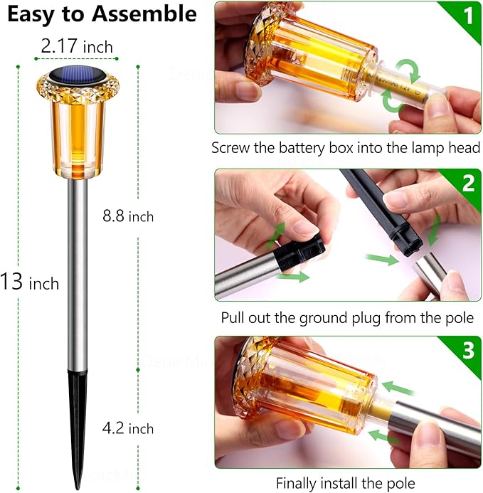 DenicMic Solar Lights Outdoor 10 Pack Waterproof Color LED Stainless Steel Stake Outside Lights for Yard Pathway Garden Driveway Walkway Landscape Path Lighting Christmas Decorations