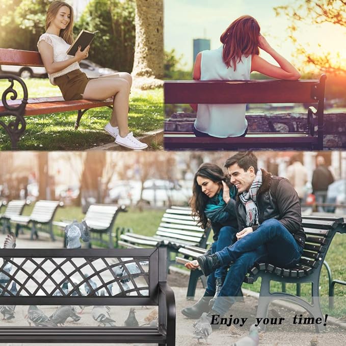 Garden Bench Outdoor Bench with Plastic Backrest for Patio Metal Bench Park Bench or Yard Porch Clearance Work Entryway