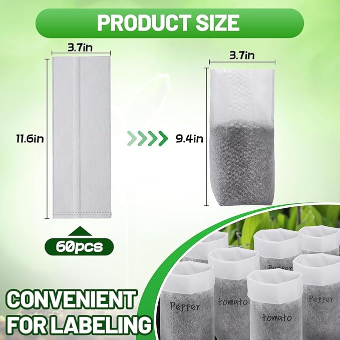 Cosweet 11.6''H Deep Nursery Grow Bags, Non-Woven Fabric Planting Pots for Indoor and Outdoor Garden Growing Seedlings Vegetables Flowers Fruits (60 PCS)
