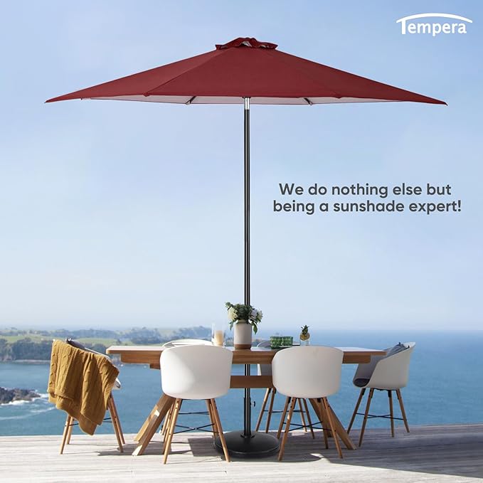 Tempera Patio Market Outdoor Table Umbrella with Auto Tilt and Crank, Large Sun Umbrella with Sturdy Pole & Fade Resistant Canopy, Easy to Set