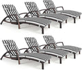 Chaise Lounge Chairs Outdoor Set of 6, Comfy Outside Wicker Patio Pool Lounge Chair w/ 5 Adjustable Back Angle, Cup Holder, Thicken Cushion