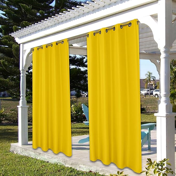 BONZER Waterproof Outdoor Curtains for Patio Porch Pergola Cabana Light Filtering Privacy Grommet Indoor Curtain Panels for Bedroom Living Room, 1 Panel, 54W x 120L inch, Yellow