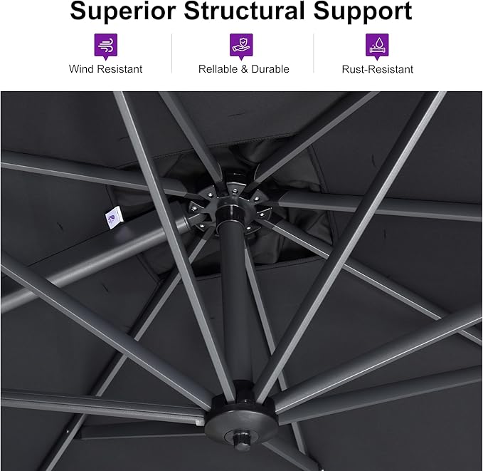 PURPLE LEAF 9 Feet Square Cantilever Umbrella Patio Umbrella with Base Outdoor Umbrella Aluminum Offset with 360-degree Rotation for Garden Deck Pool Patio Black