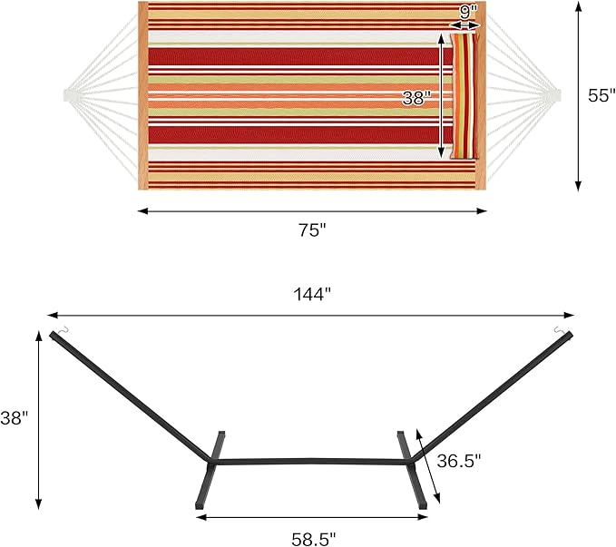 Two Person Hammock with Stand for Outside Heavy Duty, Outdoor Patio Hammock with Portable Steel Stand, Large Double Hammocks,480lbs Capacity.(Red)