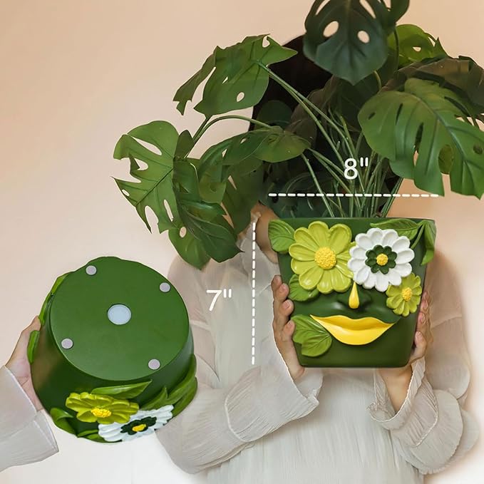 GUGUGO 8 Inch Large Flower Face Planters, Abstract Unique Head Plant Pot with Drainage, Rainbow Colorful Cute Flower Plant Pots for Indoor Plants, Funny Gardening Pot Gift Home Décor, Orange&Yellow
