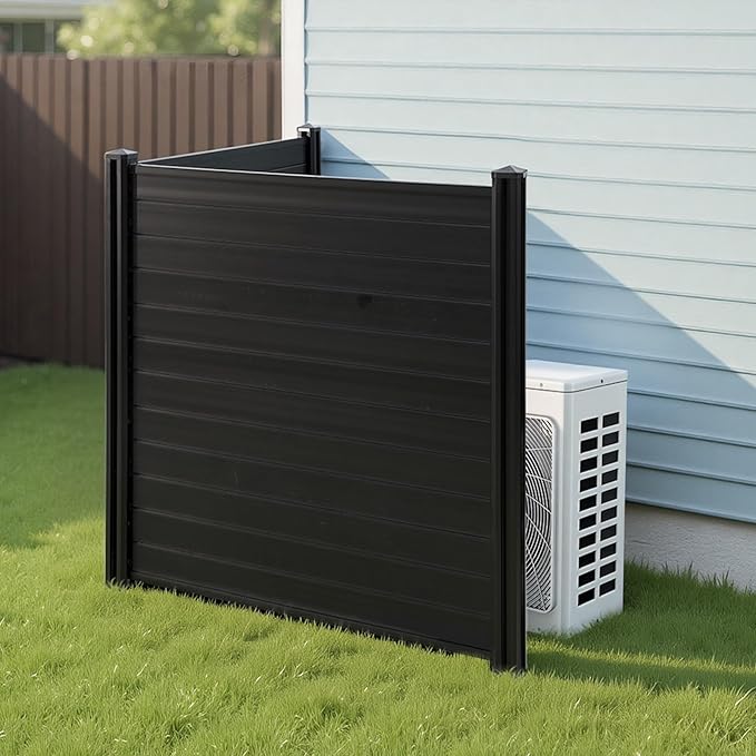 VEVOR 2 Panels Outdoor Privacy Screen, 48 x 48 in Air Conditioner Fence with 27.6 in Ground Stakes, Pool Equipment Enclosure, Horizontal Vinyl Privacy Fence, Ideal for Trash Can and A/C Units, Black