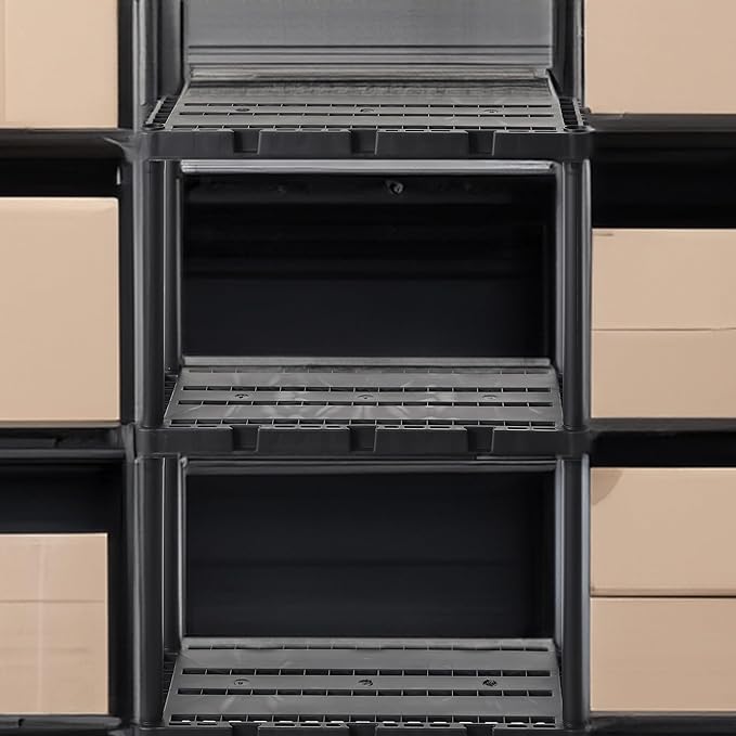 Gracious Living 4 Pack Light Duty Storage Shelves, Knect-A-Shelf 4-Shelf Ventilated Shelving Rack Organizer for Home, Garage, Basement & Laundry, Black