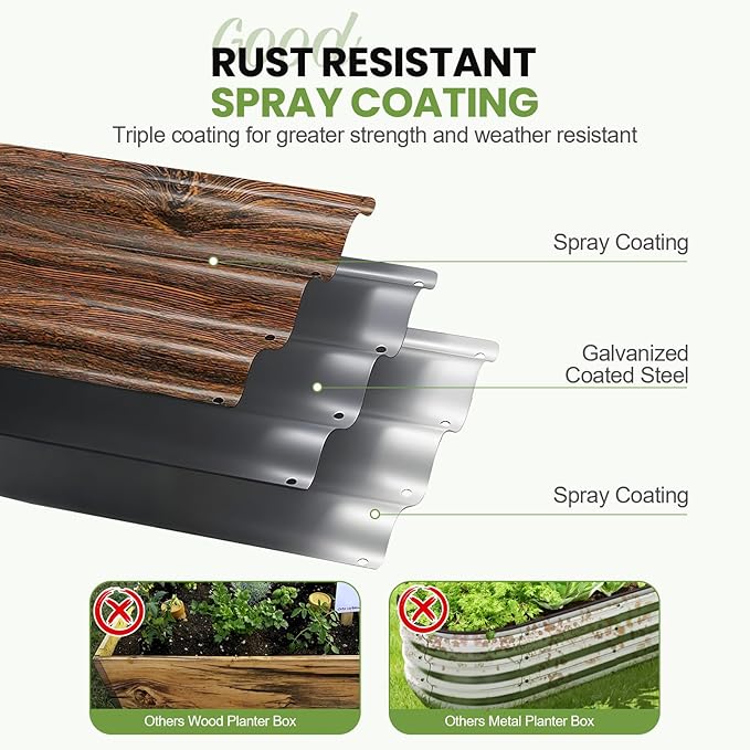 G GOOD GAIN Raised Garden Beds - 8x2x1ft Galvanized Planter Boxes Kit with Protective Tape & Gloves & Tools | Oval Metal Outdoor Raised Bed for Gardening Vegetables, Fruits, Flowers, Herbs, Grain