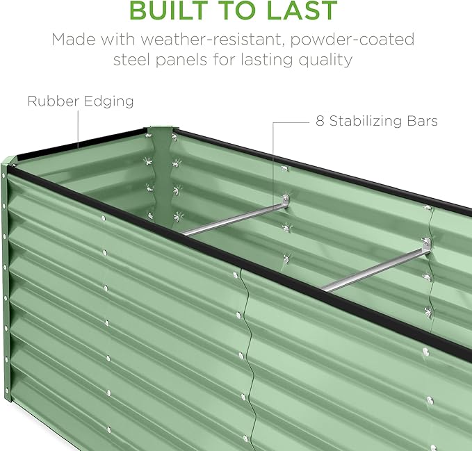 Best Choice Products 8x2x2ft Raised Outdoor Metal Garden Bed, Deep Root Box Planter for Vegetables, Flowers, Herbs, 240 Gallon Capacity, 100% Non Toxic Materials - Sage Green
