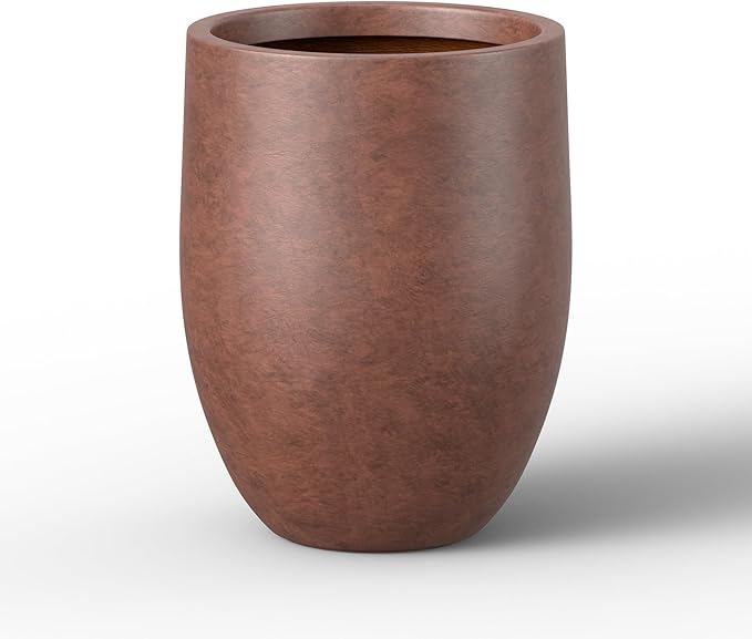 Kante 21.7 Inch Tall Concrete Planter, Large Indoor Outdoor Plant Pot with Drainage, Smooth Rusty Finish with Painted Interior, Ideal for Porch, Home, Garden, Patio