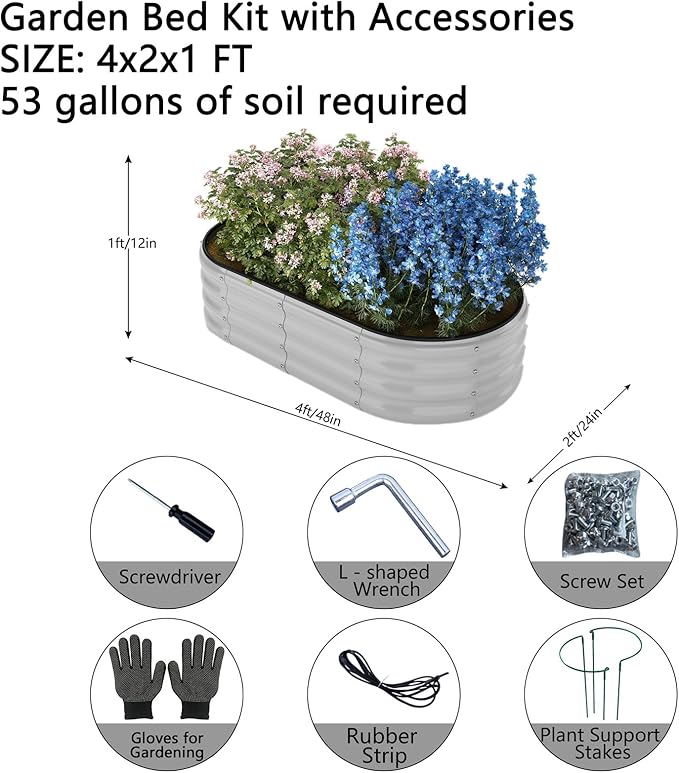 Galvanized Planter Outdoor Galvanized Metal Planter Round Raised Garden Bed Kit for Gardening Outdoor 1CP Gray 4X2X1FT