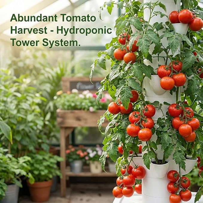 Vertical Hydroponic Tower Garden Growing System - Indoor Planter Kit with 30 Pods, Aeroponic-Style Tower for Herbs, Vegetables, Lettuce & Strawberries, Home Countertop Grow System, Gray