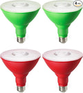 EDISHINE St.Patrick's Day/Easter Decorations PAR38 Red & Green LED Flood Light Bulbs Outdoor, Dimmable LED Light Bulb, 18W(120W Equivalent), Outdoor Weatherproof Light Bulb, E26 Base, 4 Pack