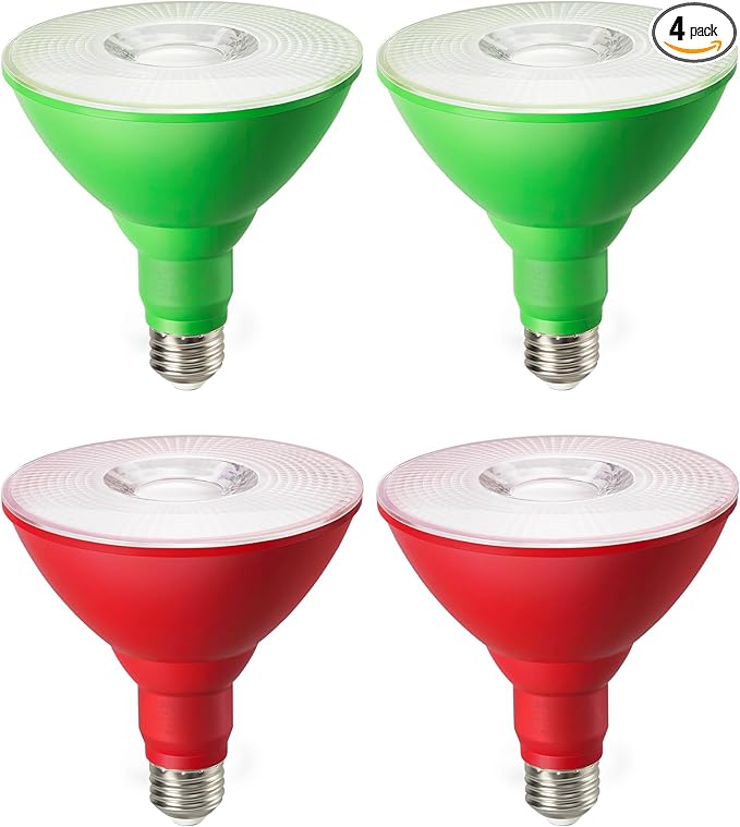 EDISHINE St.Patrick's Day/Easter Decorations PAR38 Red & Green LED Flood Light Bulbs Outdoor, Dimmable LED Light Bulb, 18W(120W Equivalent), Outdoor Weatherproof Light Bulb, E26 Base, 4 Pack