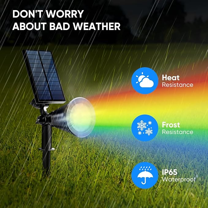 KEV Solar Spot Lights Outdoor,18 LEDs Solar Flood Lights with 8 Modes &Colored Adjustable &IPX65 Waterproof,Christmas Solar Spotlight for Driveway/Backyard/Landscape/Tree/Garage(Multicolor,4 Pack)