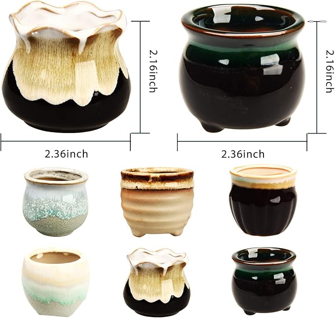 Brajttt 2.1 Inch Succulent Pot with Drainage,Planting/Flower Pots,Small Planter for Mini Plant Ceramic Flowing Glaze Base Serial Set with Holes
