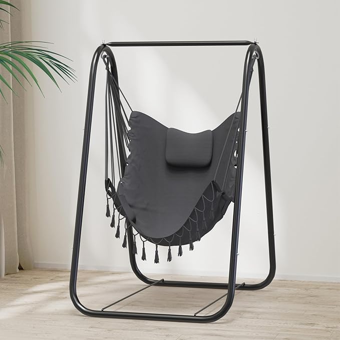G TALECO GEAR Hammock Chair with Stand,Heavy-Duty and Rustproof Hanging Chair with Stand,Hammock Swing Chair Stand,for Indoor Outdoor Patio Yard Garden Porch (Grey)
