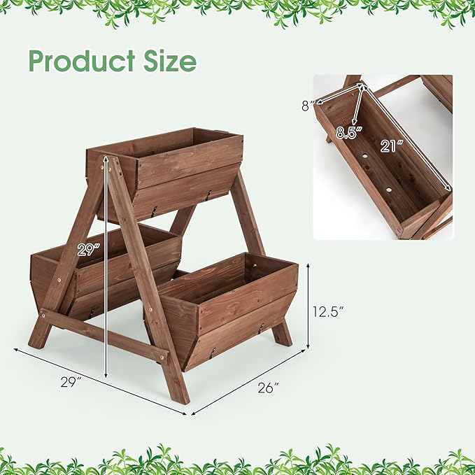 Giantex Vertical Raised Garden Bed, 3 Wood Planter Boxes for Flower Vegetable Fruit Herb, Freestanding Garden Planter with Drain Holes, Elevated Raised Beds for Indoor Outdoor Lawn Patio Yard, Brown