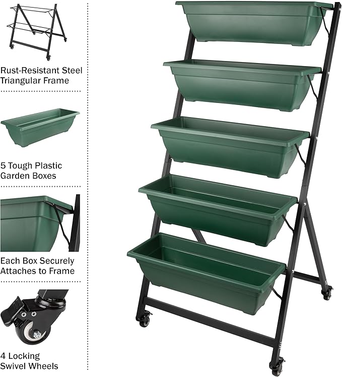 Raised Garden Beds - 5 Tier Vertical Garden Planter - Planters for Outdoor Plants - Gardening and Greenhouse Accessories by Pure Garden (Green)