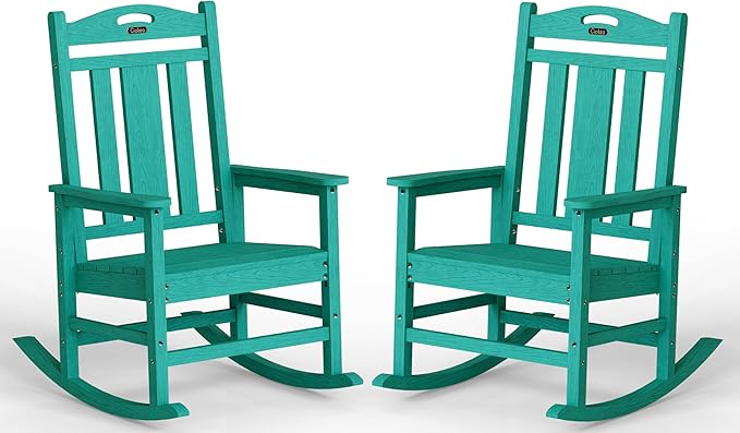 Ciokea Oversized Outdoor Rocking Chairs Set of 2, 380lbs Heavy-Duty Large Patio Rocker, High Back Cozy Porch Chairs, Weather Resistant Patio Rocking Chairs for Outside, Fire Pit, Deck, Aruba Blue