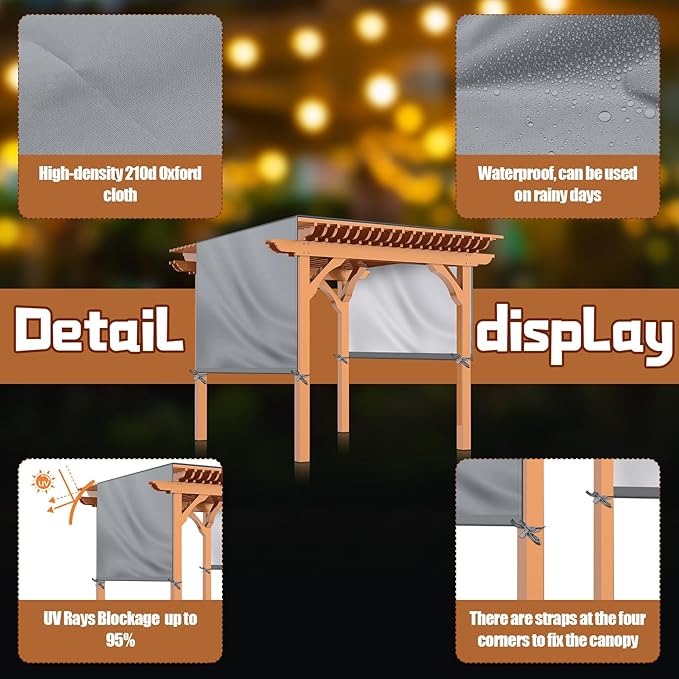Universal Pergola Replacement Canopy Outdoor Canopy Shade Cover Waterproof Shade Top Cover for Outdoor Patio Porch Backyard(16 x 10 ft,Gray)