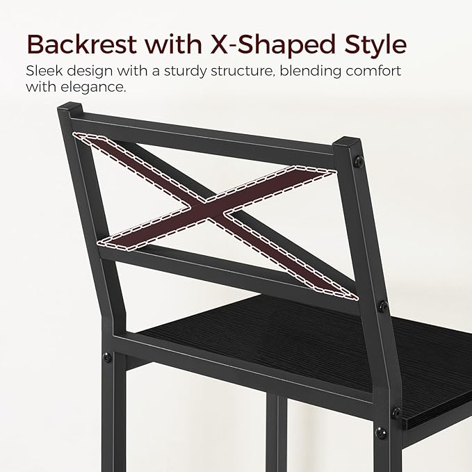 Bar Stools, Set of 2 Bar Chairs with Backrest and Footrest, 26" Tall Counter Bar Stools, Kitchen Breakfast Bar Chairs, Easy Assembly, for Dining Room, Black BAHB0901N1