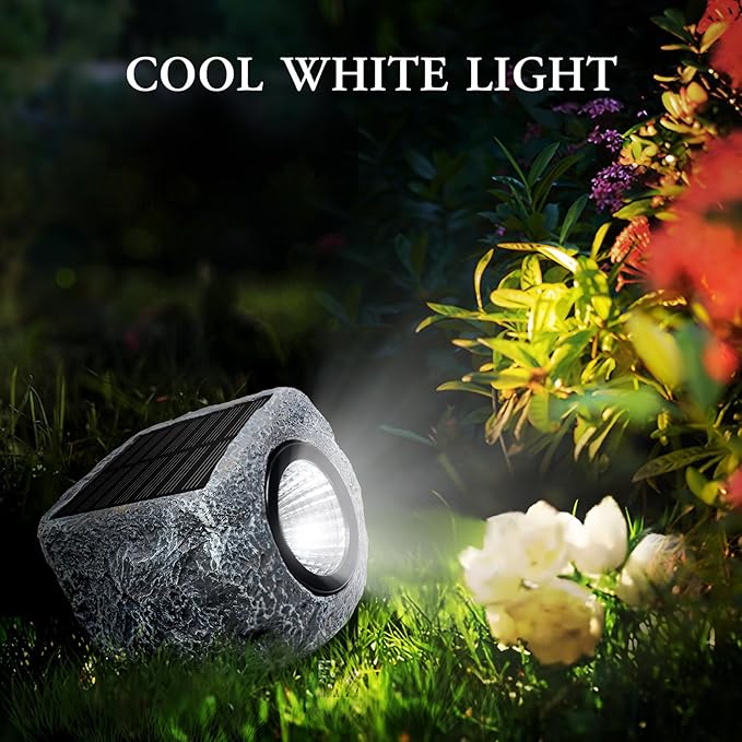 Solar Rock Lights Outdoor 1 Pack, Bright Solar Spotlights Outdoor Waterproof, Wireless LED Rock Lights, Auto On/Off Landscape Spotlights Walkway Solar Lights for Outside Yard Patio Pathway Flowerbed
