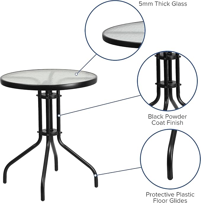 Flash Furniture Bellamy 23.75" Round Indoor/Outdoor Tempered Glass Metal Frame Side Table