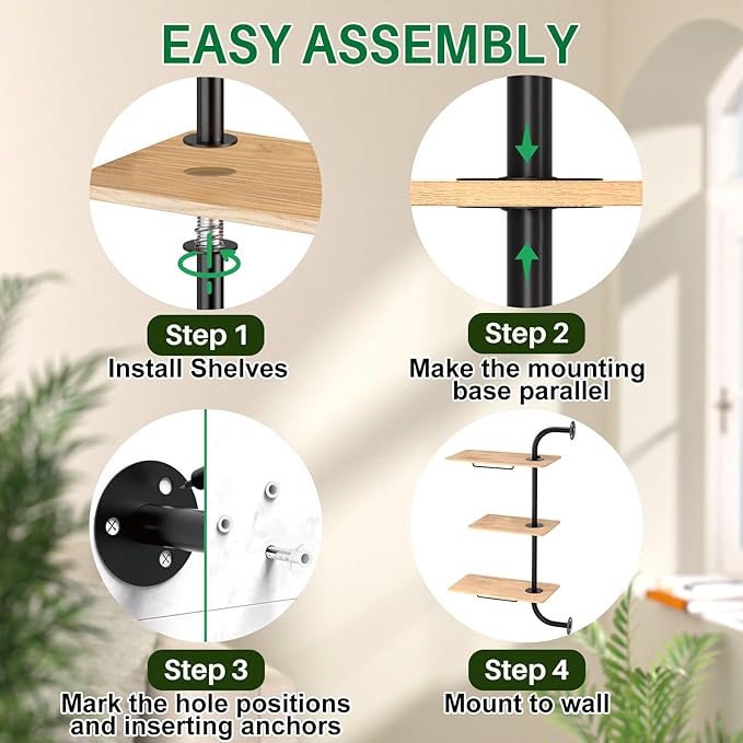 DELLAN Window Plant Shelves, Rotating Plant Shelf for Window, Wall Mounted Indoor Hanging Plants Shelf (3 Tier)