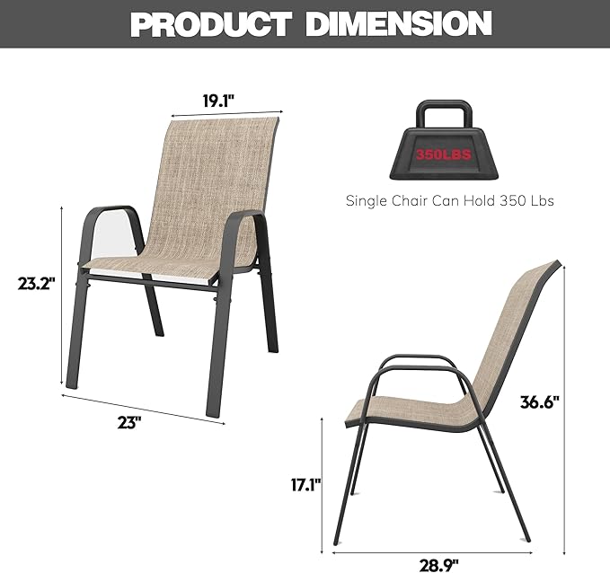 Patio Chairs Set of 6, Stackable Outdoor Dining Chairs for All Weather Textilene Fabric & Metal Frame, Outdoor Chairs Set for Backyard Deck Garden
