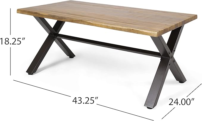 Christopher Knight Home Sanibel Outdoor Acacia Wood Coffee Table, Teak Finish / Rustic Metal,Black and Brown