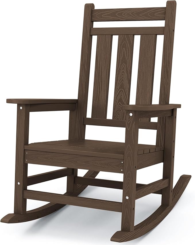 KINGYES Oversized Outdoor Rocking Chair, All-Weather Patio Rocking Chairs for Porch, HDPE Outdoor Patio Rockers with High Back & Wide Seat for Garden, Lawn, Coffee