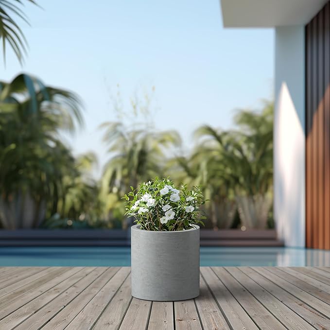 Kante 12.6" Dia Round Concrete Planter, Modern Style Large Cylindrical Plant Pot with Drainage Hole and Rubber Plug for Indoor Outdoor Patio, Natural Concrete