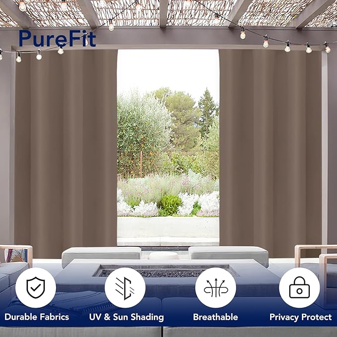 PureFit Outdoor Curtains for Patio Waterproof Weatherproof, UV Resistant Outside Curtains for Gazebo, Front Porch, Pergola, Sun Blocking Privacy Curtain, 52 x 84 inch, 1 Panel, Camel