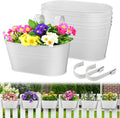 MADHOLLY Railing Planter with Drainage Holes - 6Pcs Sturdy Bucket Pots for Railing Fence, Countryside Style Metal Flower Pots for Herbs Balcony Garden Yard Decor, White