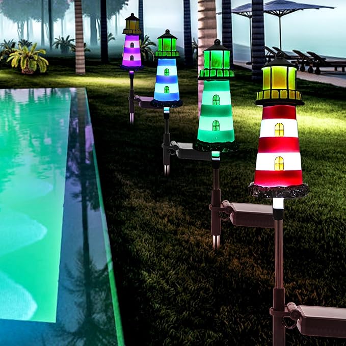Lighthouse Outdoor Solar Lights, 2 Packs Outdoor Waterproof, Solar Trail Lights Decor Your Garden Lighthouse, Flower beds, Patio Lights walkways Garden Decor for Outside
