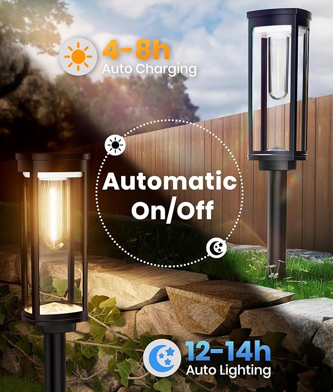 Solar Pathway Lights Outdoor, IP65 Waterproof Auto On/Off Solar Garden Lights Solar Powered Landscape Lighting for Yard Patio Walkway (Warm White, 4pack)