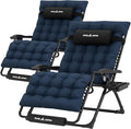 UDPATIO Oversized Zero Gravity Chair Set of 2, 33In XXL Patio Reclining Chair with Cushion, Outdoor Folding Recliner with Pillows|Cup Holder|Foot Rest|Padded Headrest, Navy Blue, Support 500LB