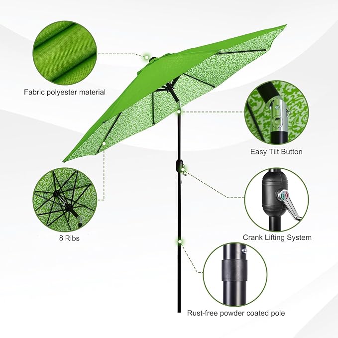 Backyard Expressions 9 ft. Patio Umbrella, Market Table Umbrella w/Tilt and Crank, 8 Ribs