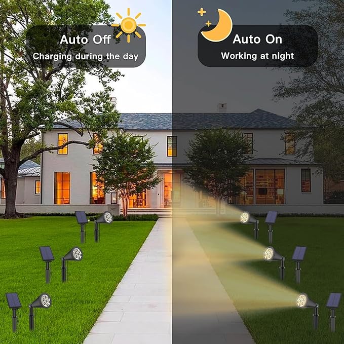 MEIHONG Solar Spot Lights, Warm White Lights with Separate Panel, Solar Tree Light Waterproof Outdoor Landscape Lights Dusk to Dawn for Garden Walkway(2 Pack)
