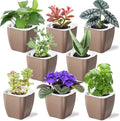8 Pack Self Watering Pots 4-inch Decorative Flower Planters for Indoor Plants Modern Square planters for Small Plants Window Sill Planters for Succulents, African Violets, Herbs(Sliver Gold)