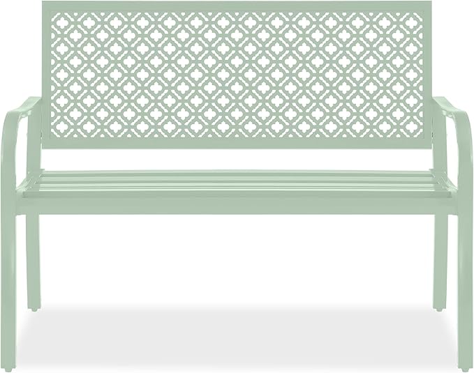 Best Choice Products Outdoor Bench 2-Person Metal Steel Benches Furniture for Garden, Patio, Porch, Entryway w/Geometric Backrest, 790lb Capacity - Mint Green