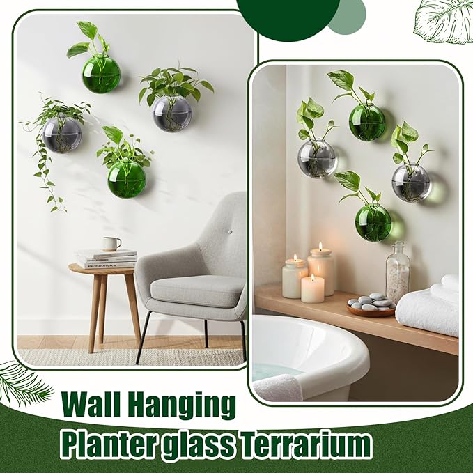 4 Pcs Stained Glass Hanging Vases Hanging Glass Planters Small Plant Terrarium Pot Containers with Rope for Garden Home Indoor Outdoor Decor, 4 Styles (Retro)
