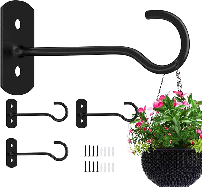 6in Hanging Plant Hooks 4Pack Ceiling Hooks for Plants, Indoor & Outdoor Decoration, Black