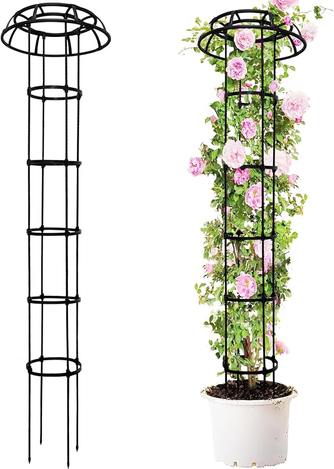 77-Inch Garden Trellis for Climbing Plants,Heavy-Duty Metal Obelisk with Mushroom Top,Stable Support for Potted Clematis,Tomato,Cucumber,Rose,Pea & Vine