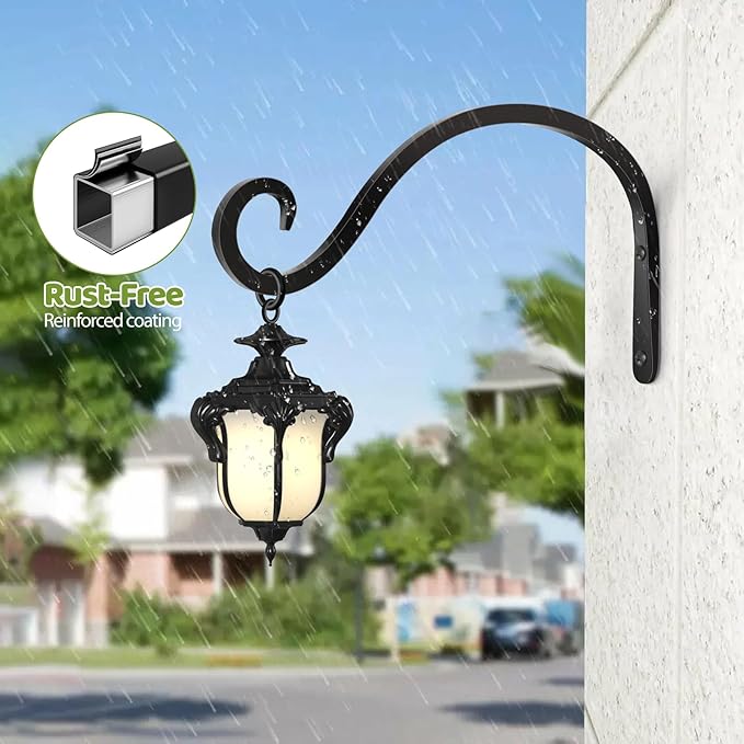 BOLITE Plant Hangers Outdoor Indoor, 12 Inch Wall Plant Hooks, Metal Bird Feeder Hanger for Hummingbird Feeders, Planters, Lanterns, Wind Chimes, Home Decor, 2 Pack, Black, Gifts for Women Men